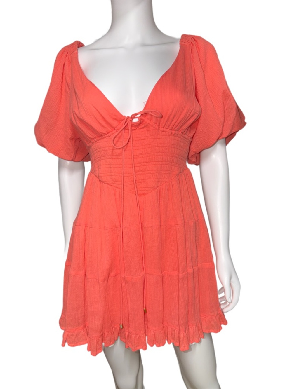NWT $109 Free People Coral Puff Sleeve Mini Dress